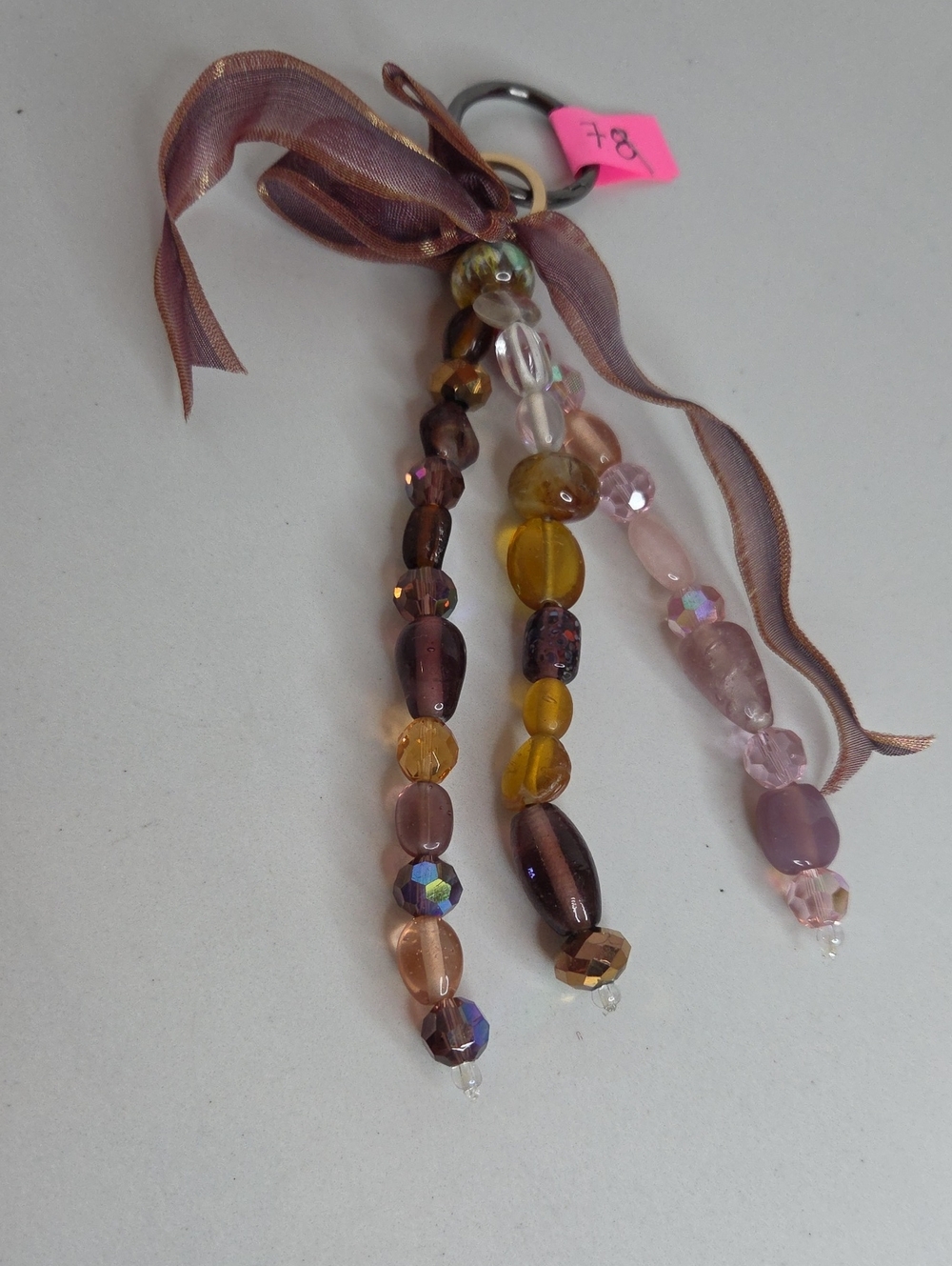 78 - Beaded Tassel Bag Charm - Pink, Purple & Amber